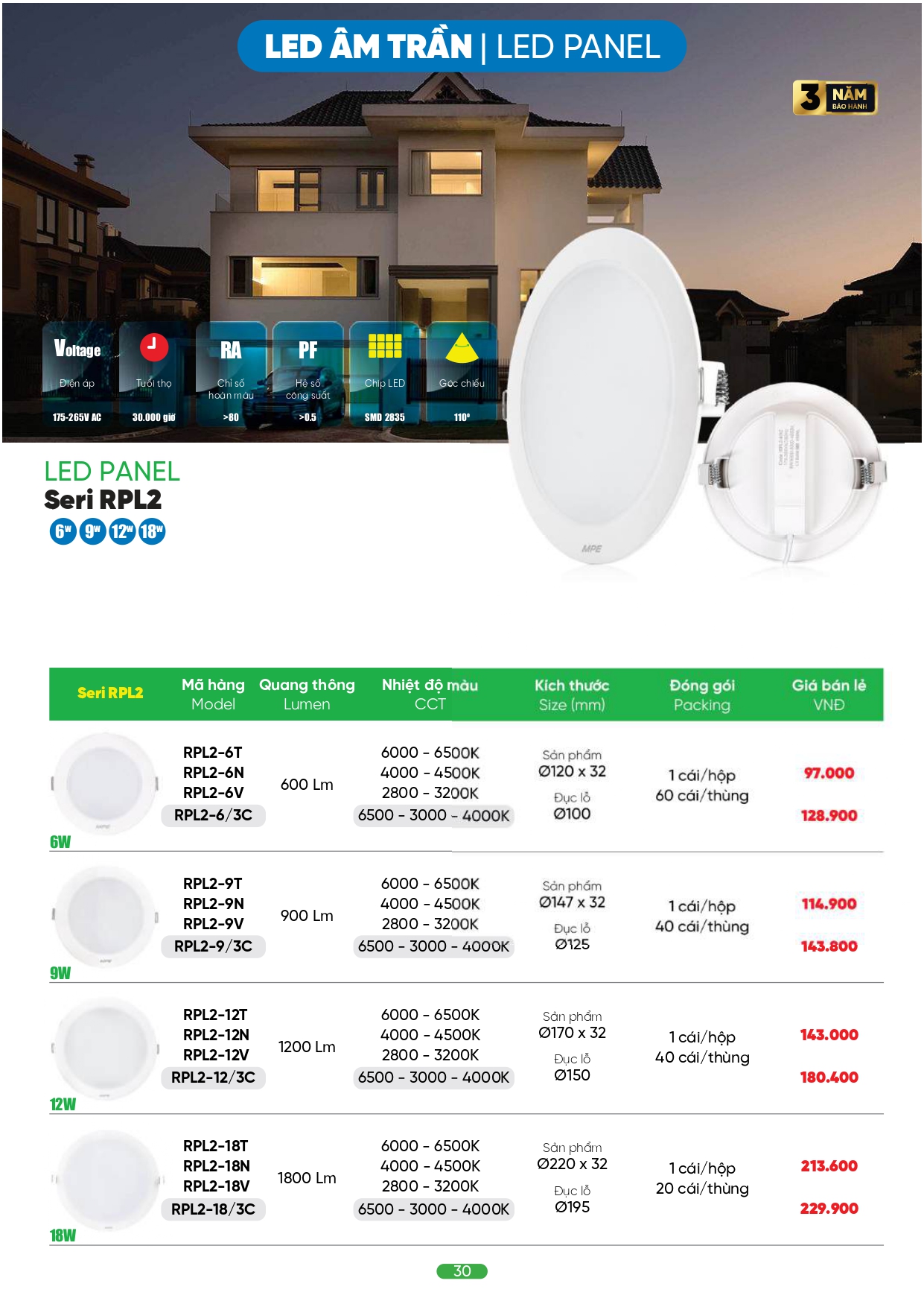 Bảng giá đèn LED MPE 2026